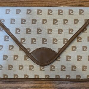 Pierre Cardin Beige and Brown Monogram Canvas Clutch